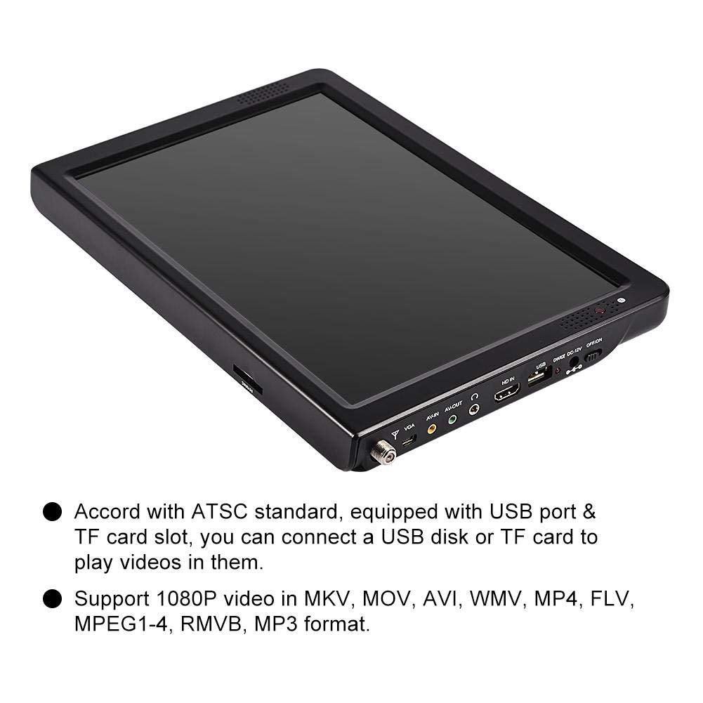 Televisión Portátil Pomya 12 Pulgadas Negro ATSC TV Digital 1080P HD HDMI Reproductor de Video para Auto y Casa