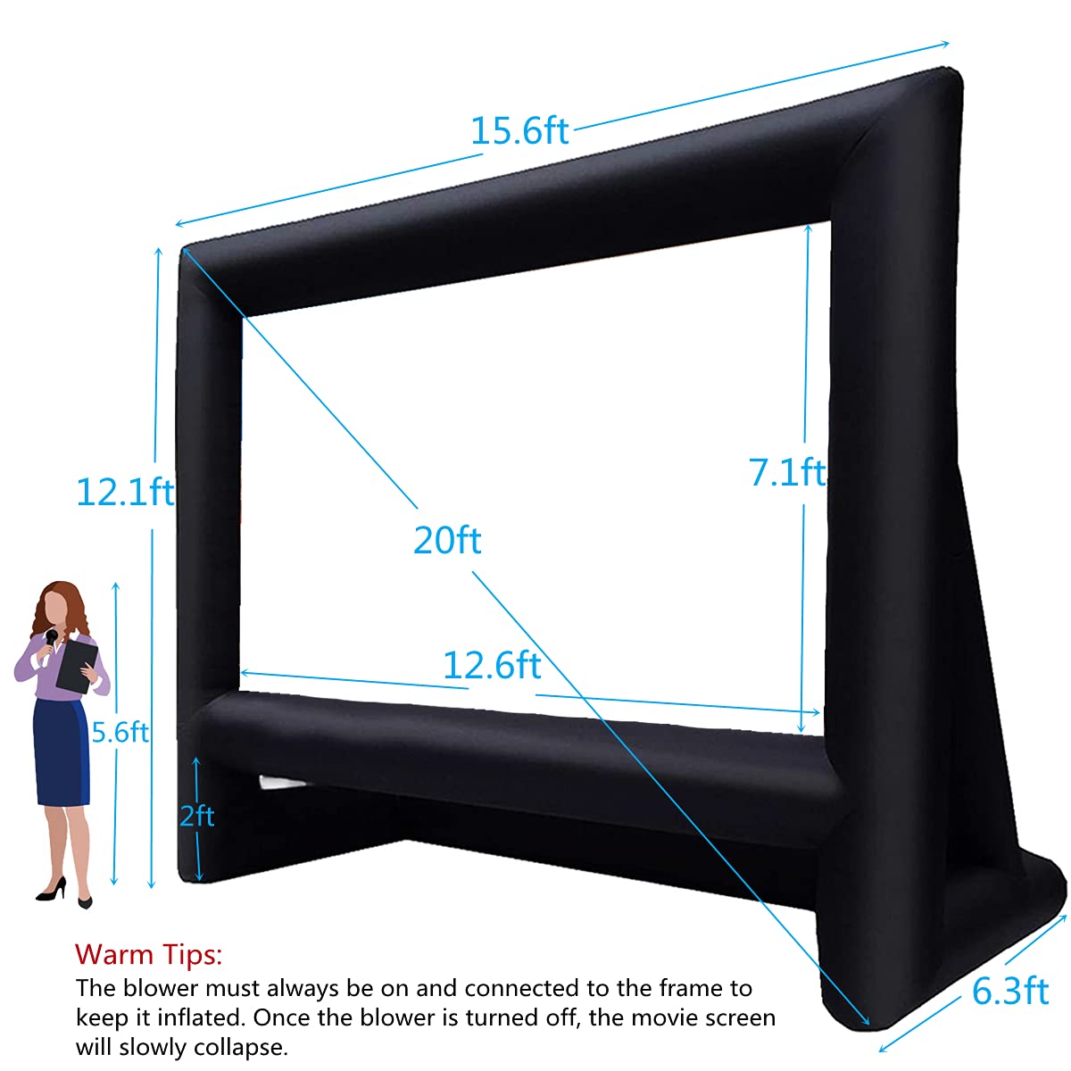 AZXRHWYGS Pantalla de película inflable de 20 pies para cine al aire libre con soplador de bolsa de transporte para proyección delantera y trasera, cine en casa, patio trasero, diversión en la piscina