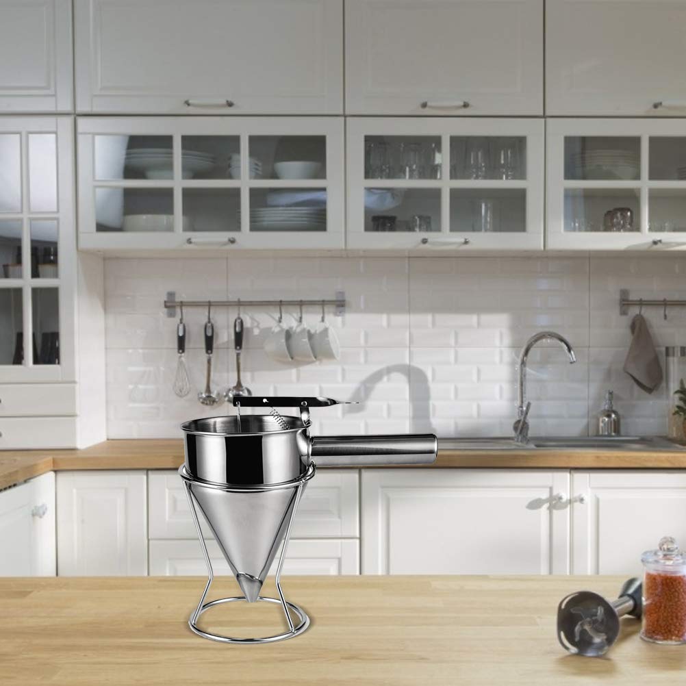 Henoot Embudo de pistón de acero inoxidable con soporte, dispensador de masa, crema de salsa, embudo dosificador, para cocinas principales, panadería, uso