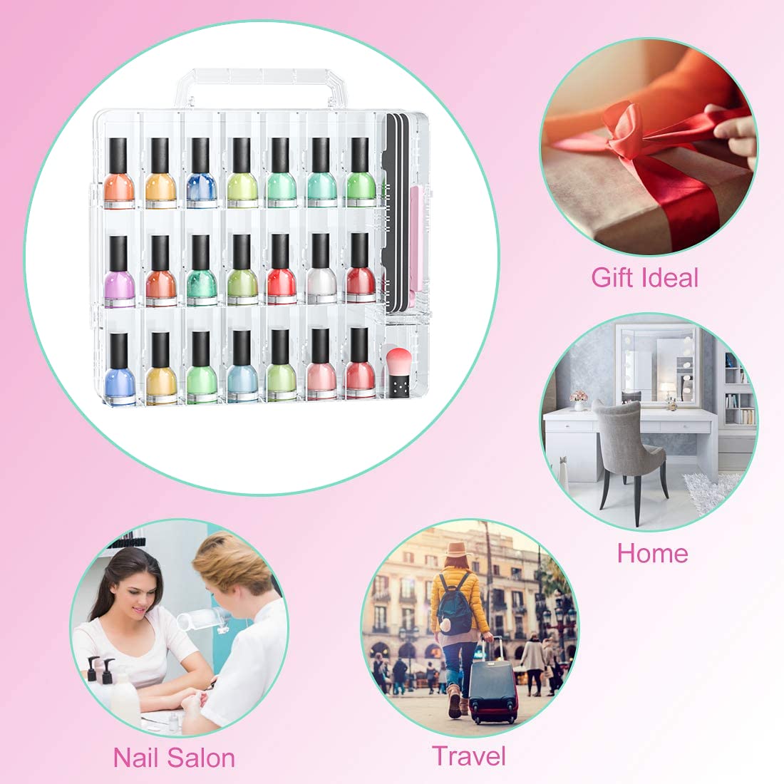 Universal Double Side Transparent Nail Polish Gel Organizer Holder for 48 Bottles Adjustable Space Divider with Two Toe Separator