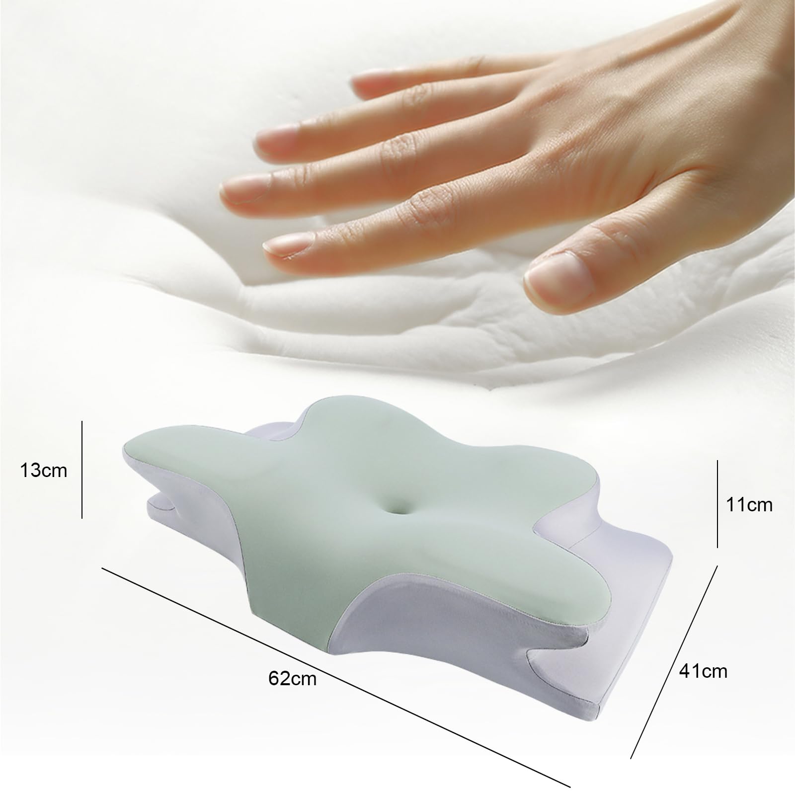 JeeLeeko Almohada Cervical de Espuma con Memoria 2en1 Almohada Ortopédica Ergonómica para Dolor de Cuello y Soporte Contorneado para Dormir de Lado, Espalda o Estómago (Embalaje Normal, Verde)