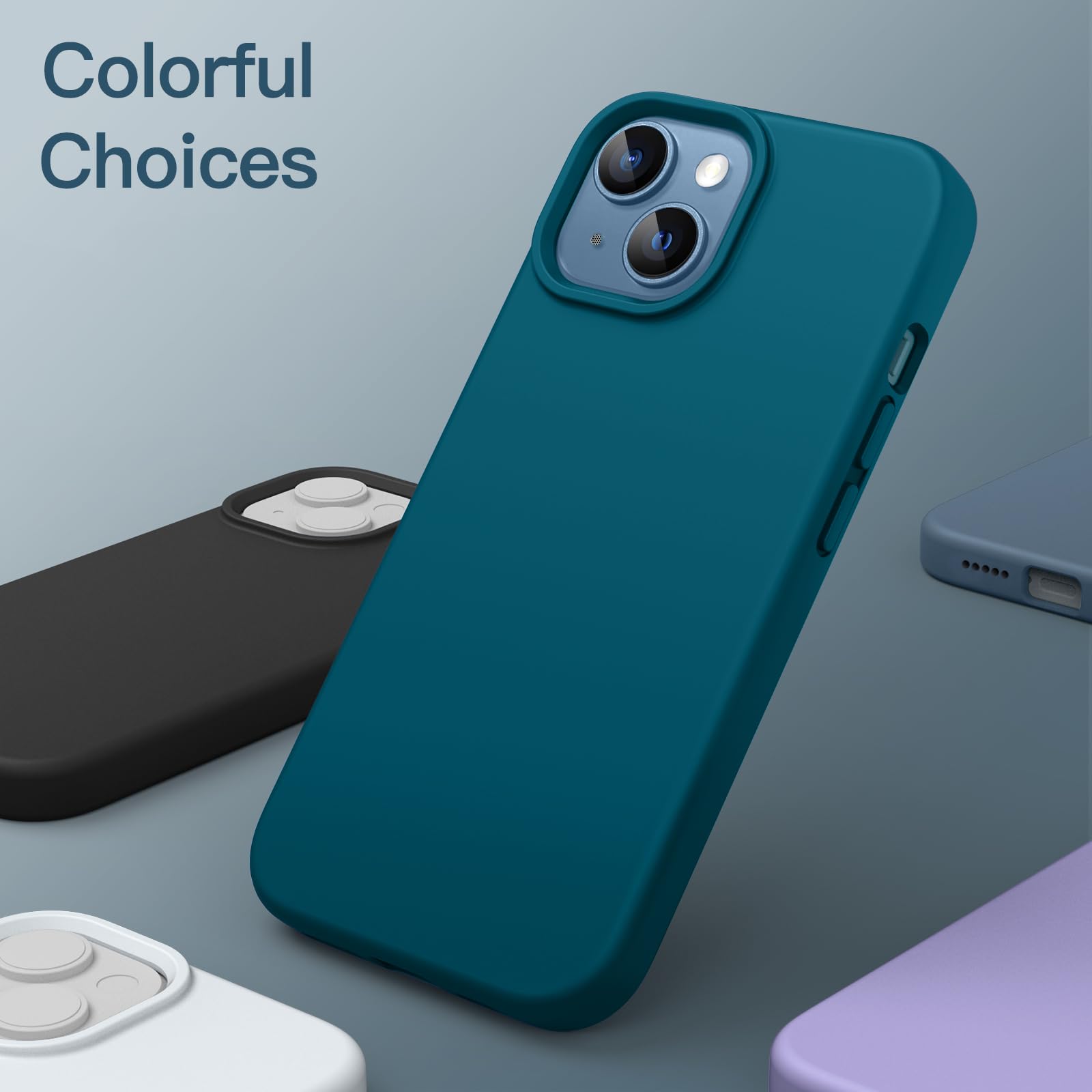 JETech Funda de Silicona para iPhone 13 Mini 5,4 Pulgadas, Carcasa Protectora de Cuerpo Completo con Tacto Suave y Sedoso, Cubierta a Prueba de Golpes con Forro de Microfibra (Azul Verde)