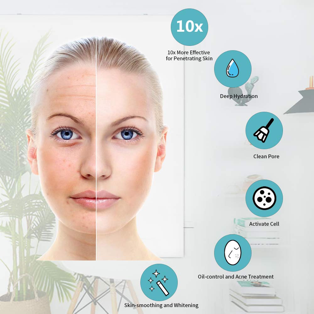 Vaporizador facial nano iónico facial humidificador de niebla cálida, atomizador hidratante facial vaporizador facial para el hogar, sauna y spa, con kit de piel de acero inoxidable de 4 piezas y banda para el cabello (verde)