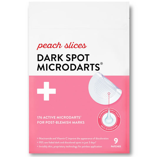 Peach Slices Dark Spot Micro Dardos | Para puntos oscuros, enrojecimiento postmanchado e hiperpigmentación | autodesoluble | niacinamida, vitamina C, ácido hialurónico y cíica | Vegano/libre de crueldad | 9 parches