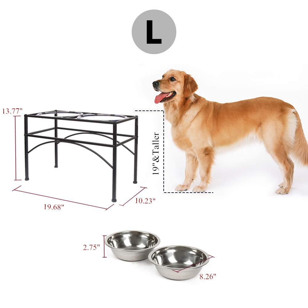Funkeen Elevated Dog Bowls Raised Pet Feeder Cat Food & Water Diner Stand Set w/ 2 Removable Stainless Steel Bowls (2 Quarts/13.77" in Height)