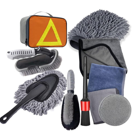 Feiniao Kit de Limpieza para Auto, Kit de herramientas automotriz de limpieza para lavado de autos de 9 piezas, cepillo para detalles de automóvil cepillo para lavar carros con bolsa de almacenamiento