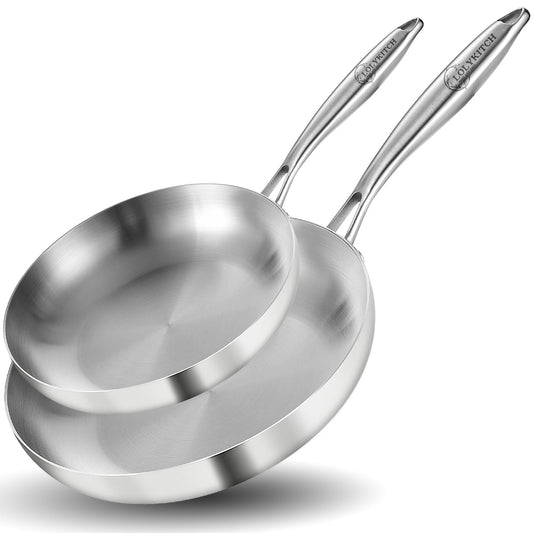 LOLYKITCH - Juego de sartenes de acero inoxidable de tres capas de 10 a 12 pulgadas, sartenes, sartén de chef, sartenes de cocina de inducción, aptas para lavaplatos y horno, mango desmontable.