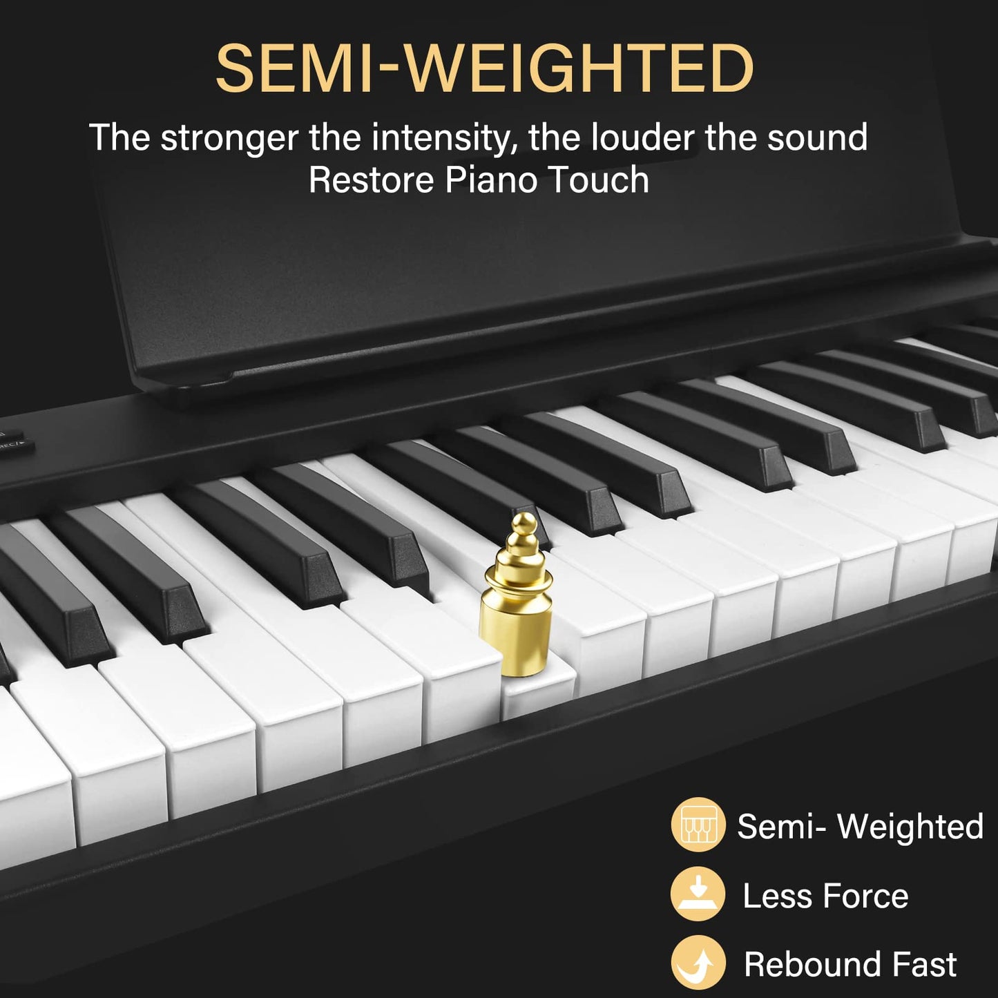 Teclado Eléctrico Kmise Blanco 88 Teclas Semi-Ponderado Plegable con Bluetooth MIDI y Bolsa de Transporte