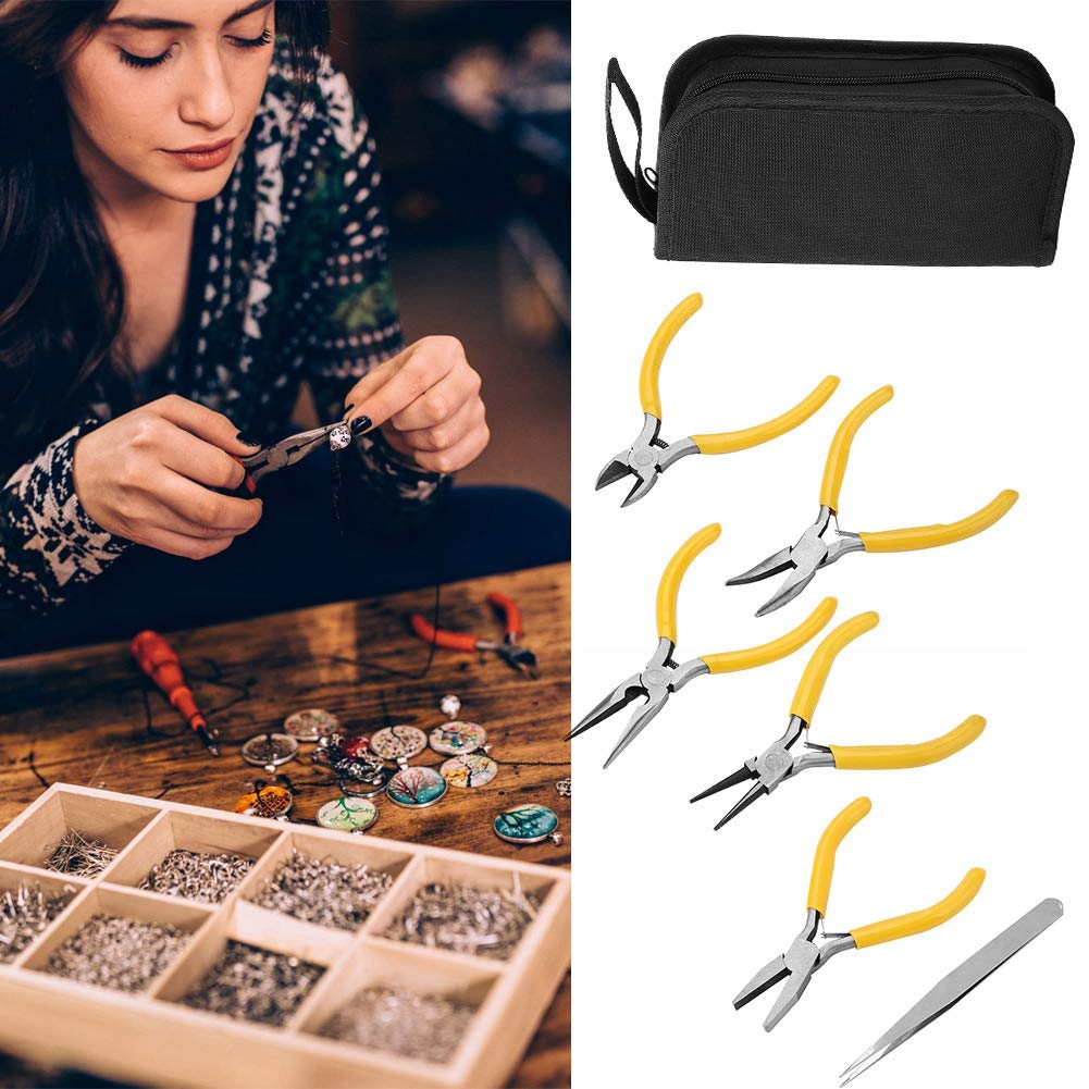 Juego de 5 herramientas profesionales para hacer joyas, alicates redondos curvados para hacer abalorios, kit de herramientas de reparación y elaboración de abalorios