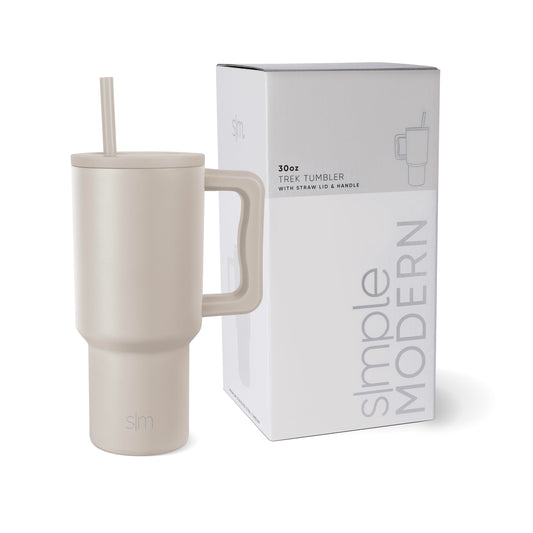 Vaso Térmico Simple Modern Almond Birch con Asa y Pajita, Colección Trek