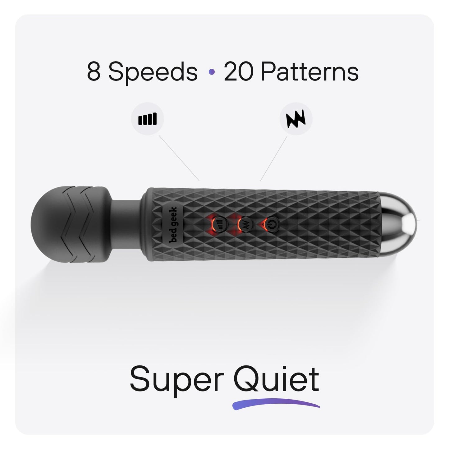 bed geek Wand Masajeador Corporal Personal Inalámbrico de Mano con Función de Memoria, Resistente al Agua, Recargable por USB, 20 Patrones de Vibración, 8 Velocidades, Silicona Suave para la Piel