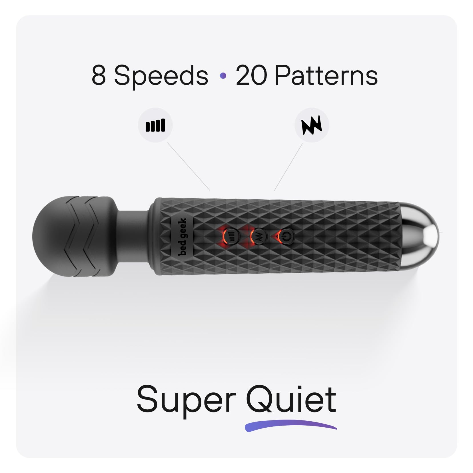 bed geek Wand Masajeador Corporal Personal Inalámbrico de Mano con Función de Memoria, Resistente al Agua, Recargable por USB, 20 Patrones de Vibración, 8 Velocidades, Silicona Suave para la Piel