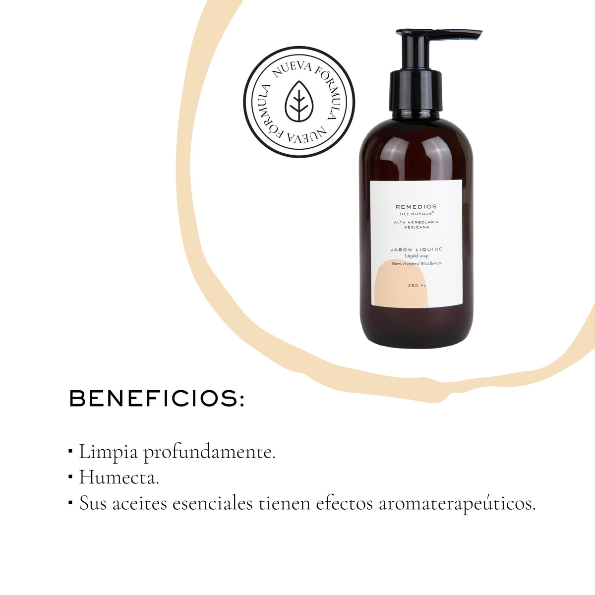 Remedios del Bosque Jabón Líquido Natural para Manos y Cuerpo con Flores Silvestres 250 ML, Libre de Sulfatos y Triclosán, con Derivados de Coco que Limpian Profundamente.