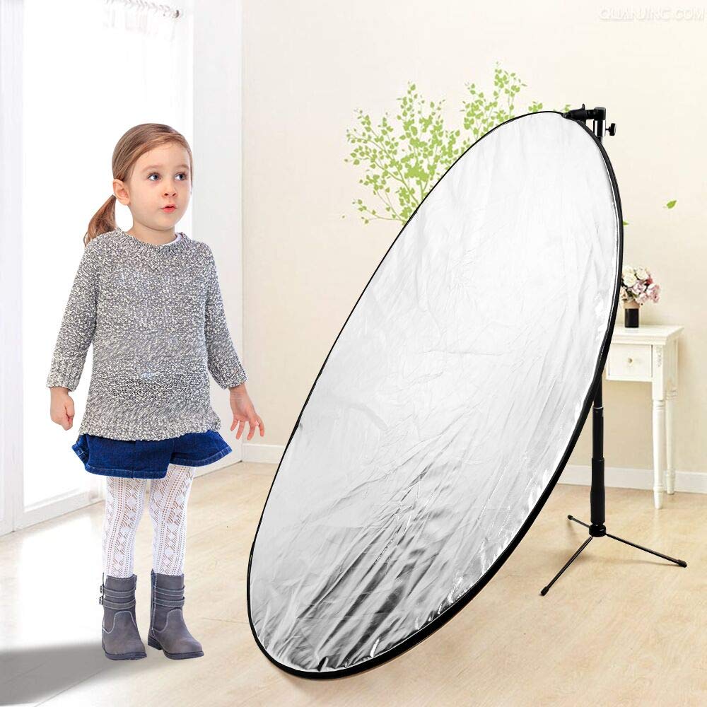 Reflector de luz 5 en 1 plegable con abrazadera de metal y soporte de luz para estudio de iluminación al aire libre (plata/oro/blanco/negro/translúcido) de 43 pulgadas