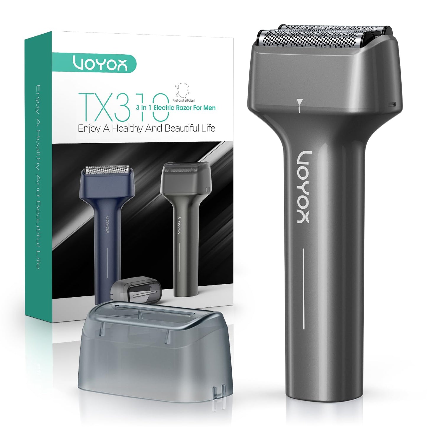 VOYOR - Maquinilla de afeitar eléctrica para hombres, recargable, con pantalla LCD, húmedo y seco, IPX6, impermeable, seguro, flotante, cabezal cortador, de 3 hojas, no raya, ligera, afeitadora de