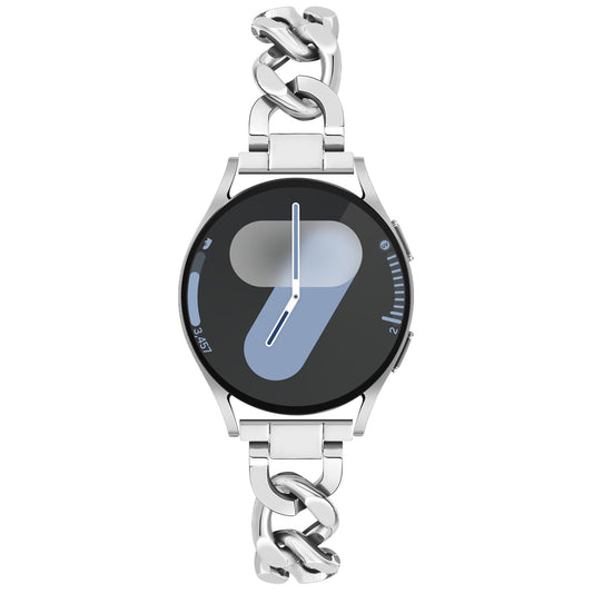 G-ficu Galaxy Watch 7 6 5 4 FE Band 20 mm Cowboy Chain para Samsung Galaxy Watch 7 6 5 4 Band 40 mm 44 mm, bandas de metal para mujer para Samsung Watch Band 4 6 Classic/3 41 mm/Active 2 - Plata