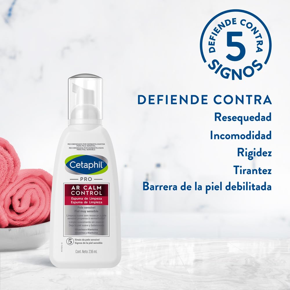Cetaphil PRO AR Calm Control Espuma de Limpieza, Limpia y Calma el Ardor de Piel con Enrojecimiento Recomendada por Dermatólogos para Piel Sensible - 1 pieza de 236 ml