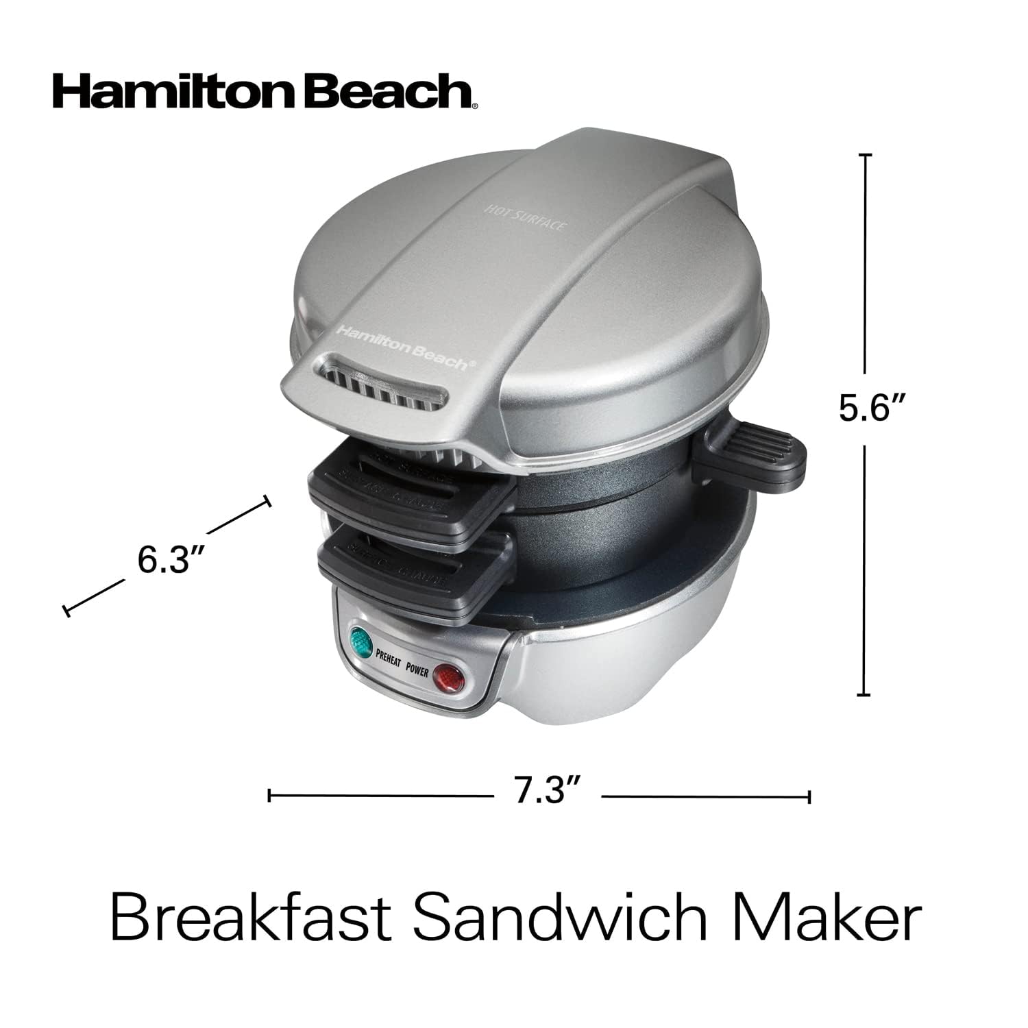 Hamilton Beach - Sandwichera de desayuno con anillo de huevo para cocina, ingredientes personalizados, perfecto para magdalenas inglesas, cruasanes, mini gofres, regalo perfecto de elefante blanco, plata (25475)