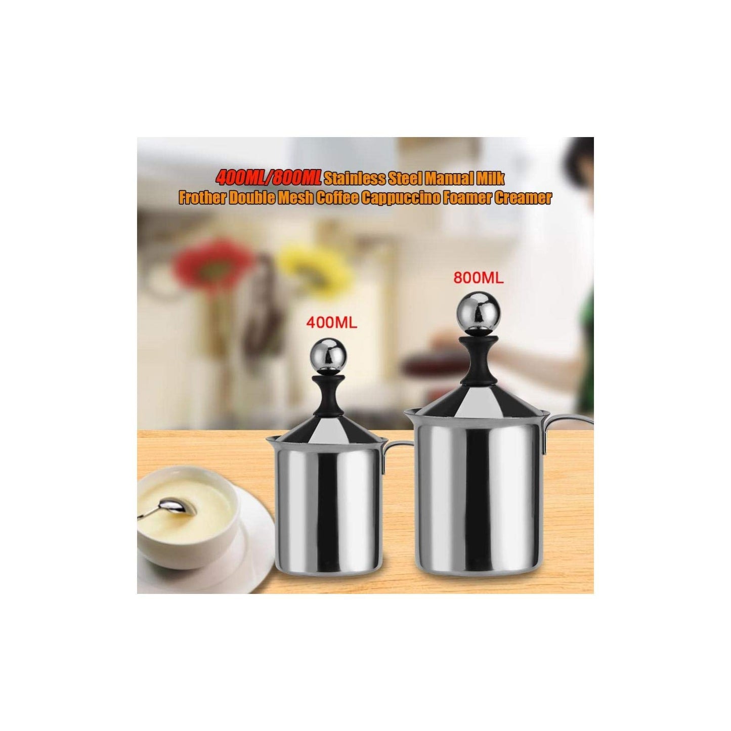 Espumador de Leche Manual Acero Inoxidable 800ML Doble Malla para Cappuccino