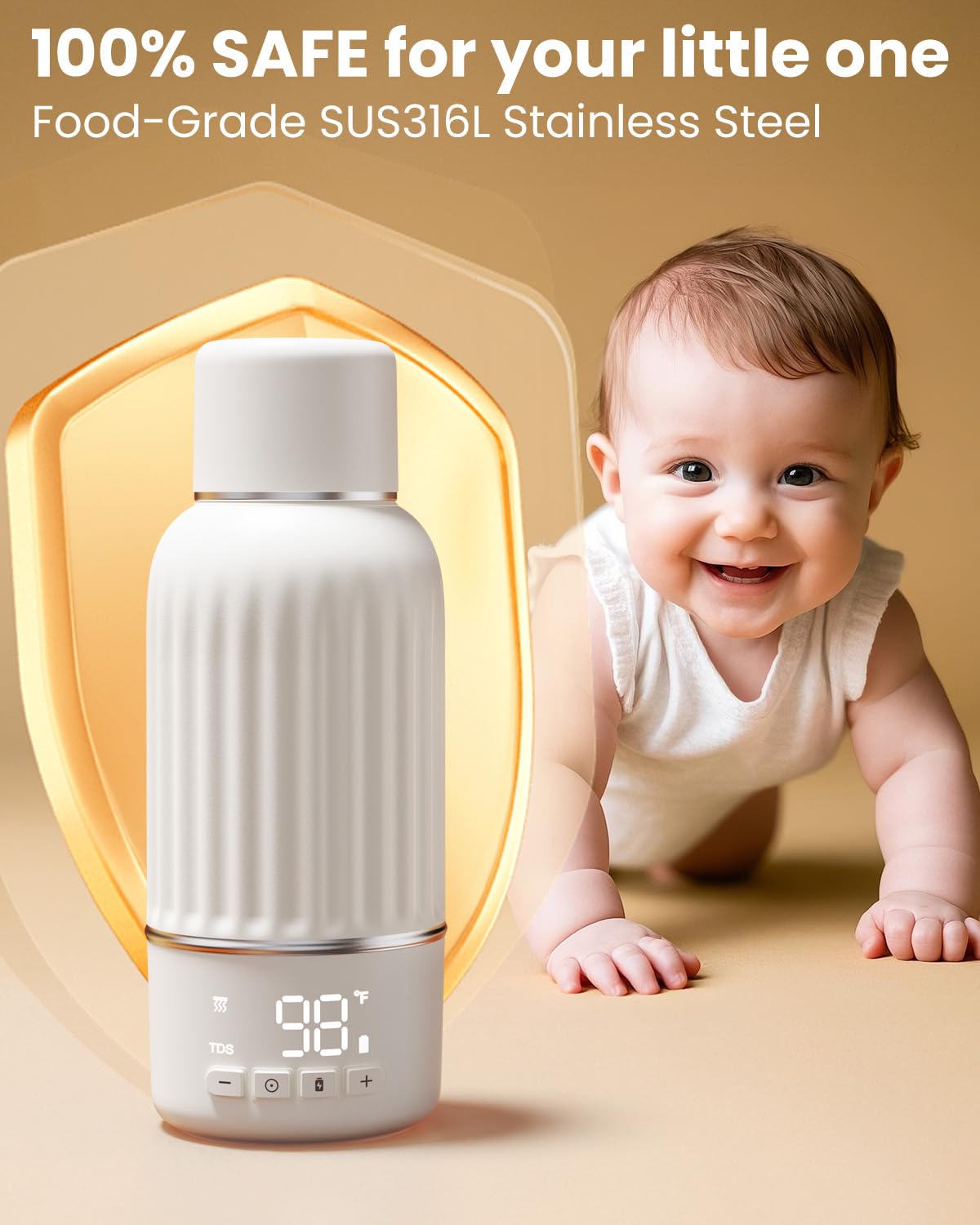 Juissiart Calentador De Biberones Portátil Para Viajes, Calentamiento Rápido De 2,5 Min Para Leche Materna Y Fórmula, Batería De Larga Duración De 10400 Mah, Gran Capacidad De 17 Oz, Carga Rápida.