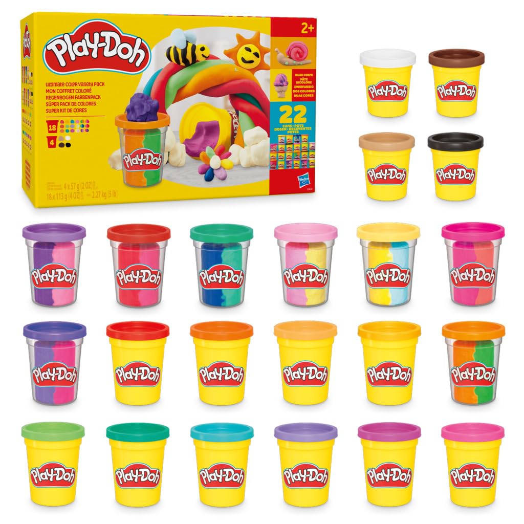 Súper Pack de Colores Play-Doh en Surtido Variado para Manualidades Infantiles 22 Latas de 57 y 113 Gramos para Juguetes Preescolares