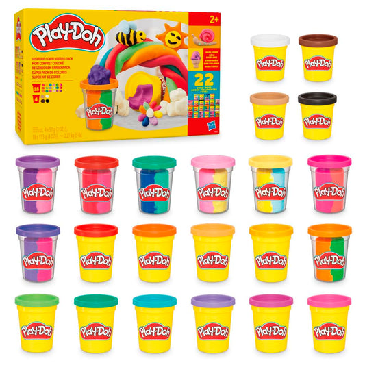 Súper Pack de Colores Play-Doh en Surtido Variado para Manualidades Infantiles 22 Latas de 57 y 113 Gramos para Juguetes Preescolares