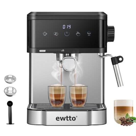 Cafetera Automática de Espresso，Cafetera Espresso y Cappuccino con Espumador de Leche, Pantalla Táctil Máquina de Café Profesional de Capuchinos Mocha y Latte, 1.7L, 20 Bares, 850W