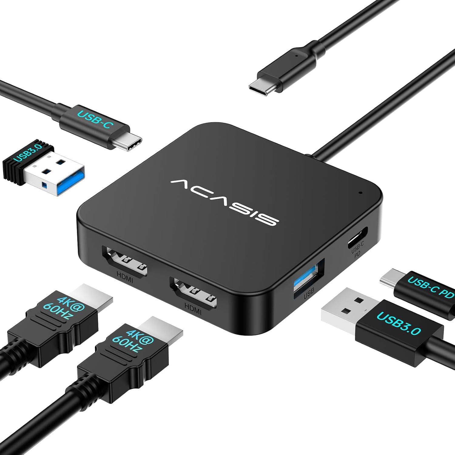 Estación de Acoplamiento ACASIS HDMI Dual con Carga PD de 100 W Puertos Datos USB-C y USB-A 5 Gbps para Dell XPS HP Lenovo Surface Yoga