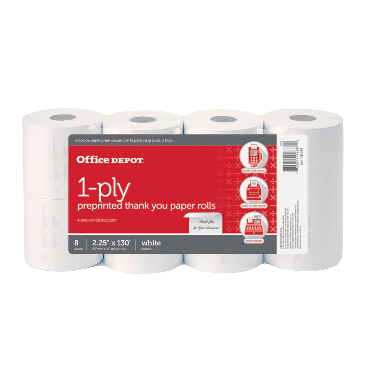 Rollos de Papel Office Depot Blanco Preprinted Tablet Pack de 8