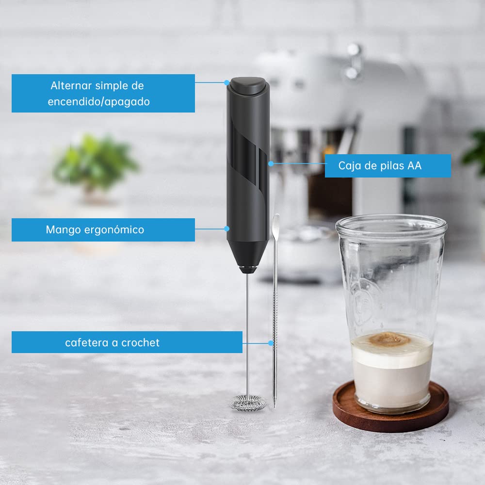Espumador de Leche Eléctrico Acero Inoxidable Portátil para Lattes, Capuchino y Matcha