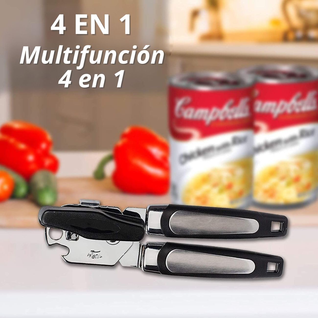 Abrelatas Manual U Chef Acero Inoxidable con Perilla de Giro Grande y Agarre Antideslizante