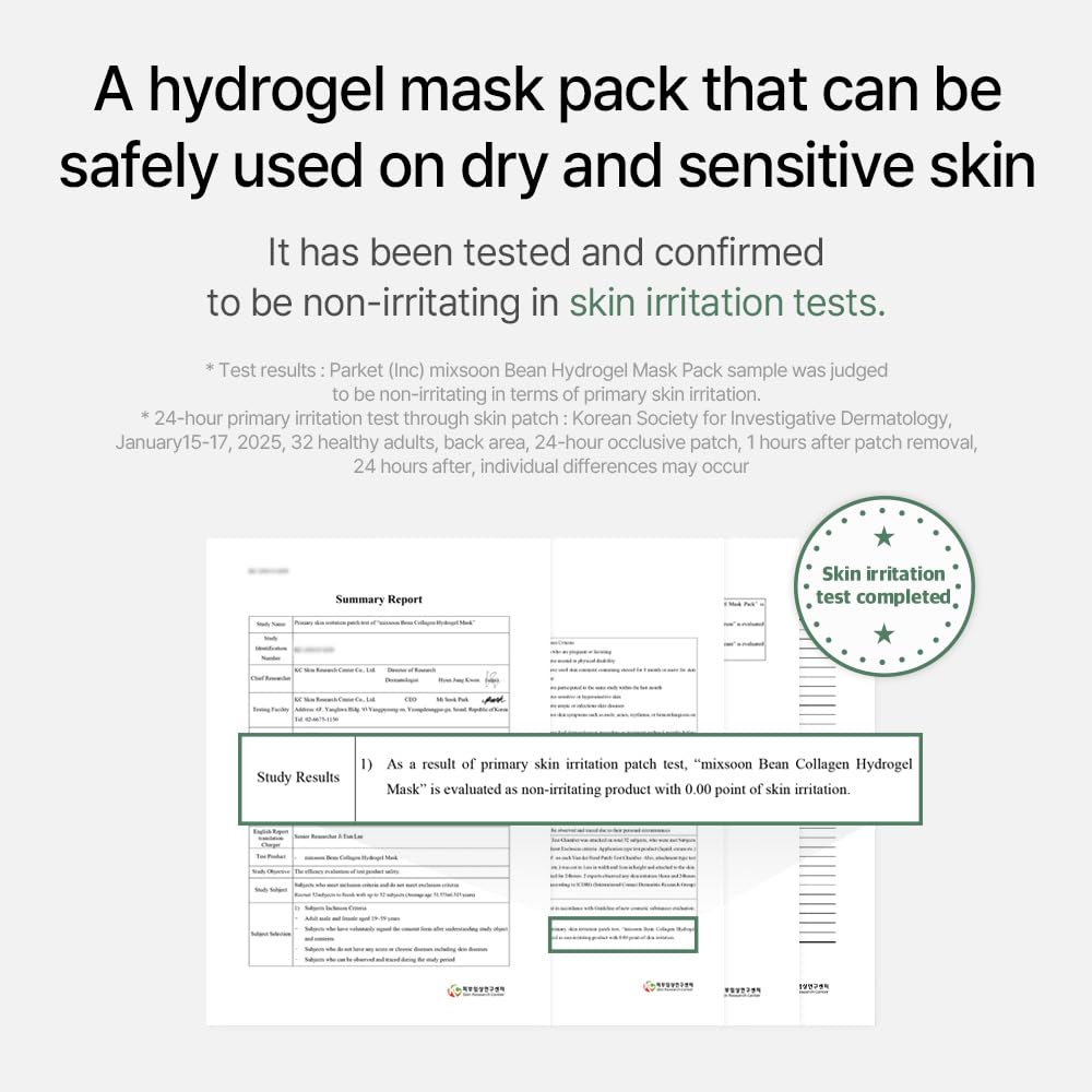 mixsoon Bean Collagen Hydrogel Mask - Mascarilla Facial de Hidrogel con Colágeno de Bajo Peso Molecular y Soya Fermentada, Reafirmante con Extracto de Granada y Pera, 5 unidades