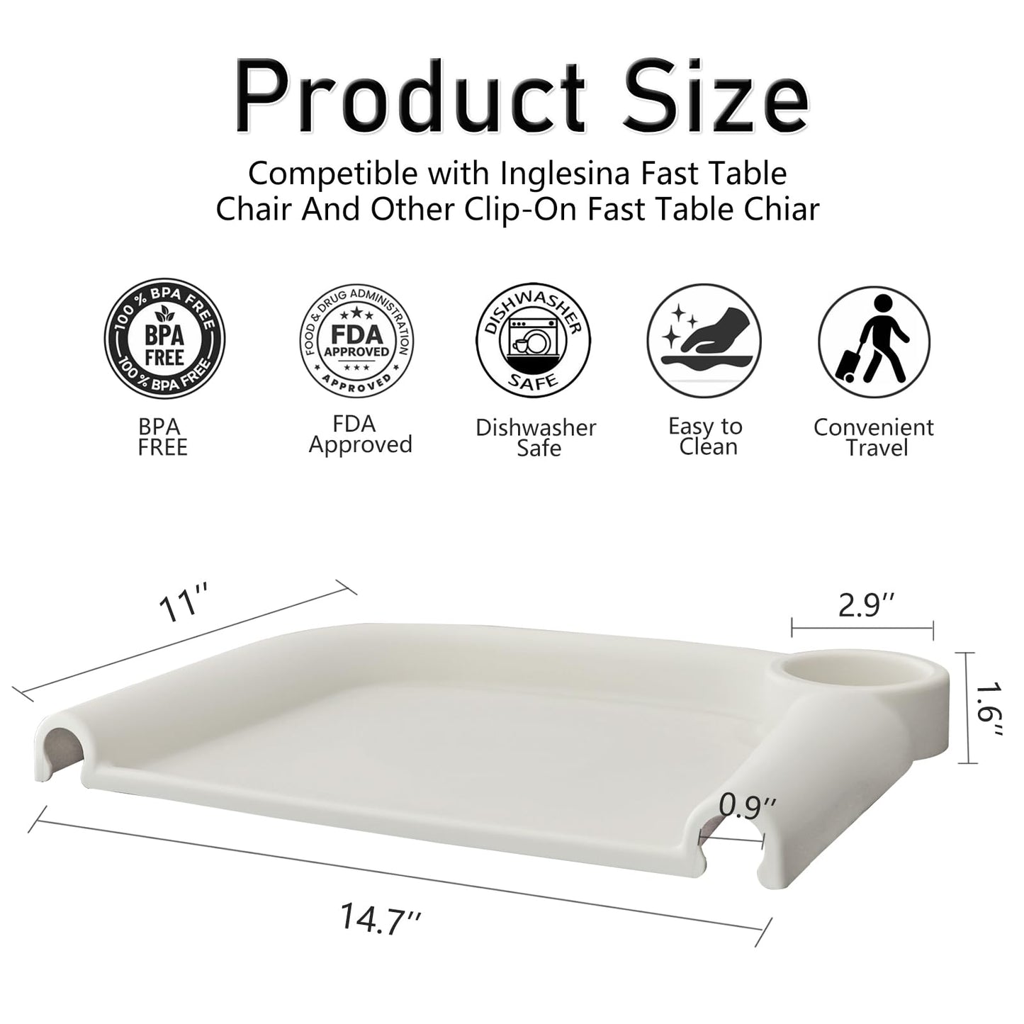 Bandeja de alimentación para bebé compatible con Silla de mesa Fast de Inglesina Bandeja de alimentación para bebé de silicona para silla de mesa Fast con clip. Bandeja desmontable para comer de