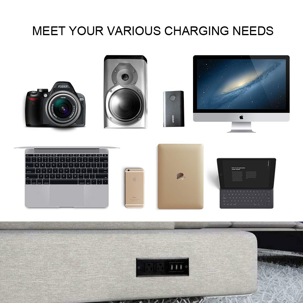 Enchufe empotrado para conferencias con puertos USB, tira de alimentación de mesa, estación de carga de computadora con 2 tomas de corriente y 3 puertos USB (máximo 3,5 A)