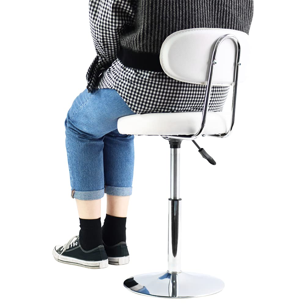 FURWOO - Silla giratoria de Piel sintética Blanca para salón, Mini Taburete de peluquería con Respaldo para manicura, Tatuaje y Uso en la Oficina