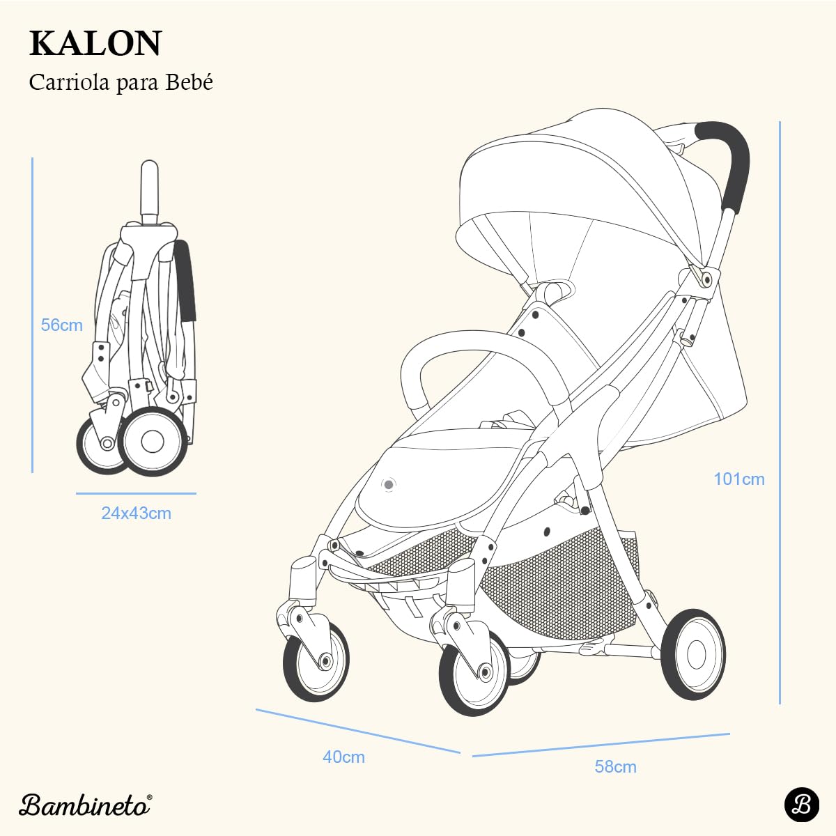 BAMBINETO Carriola para Bebé KALÓN | Plegado Automático Compacta