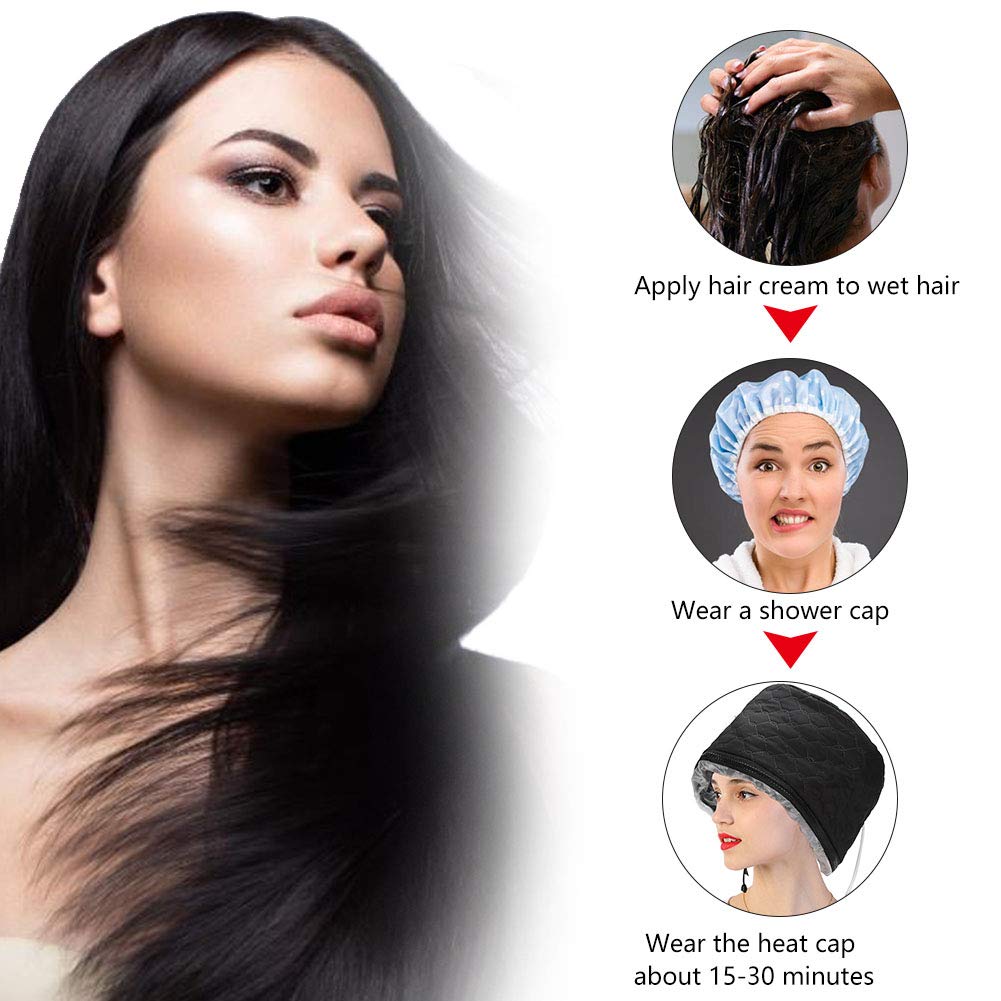 Gorro Eléctrico Para El Cabello, Beauty Hair Steamer Cap Sombrero 3 Engranajes, Para El Spa Del Cabello Tratamiento Térmico Para Secadora De Pelo For Acondicionadores En El Hogar Cuidad (Black)