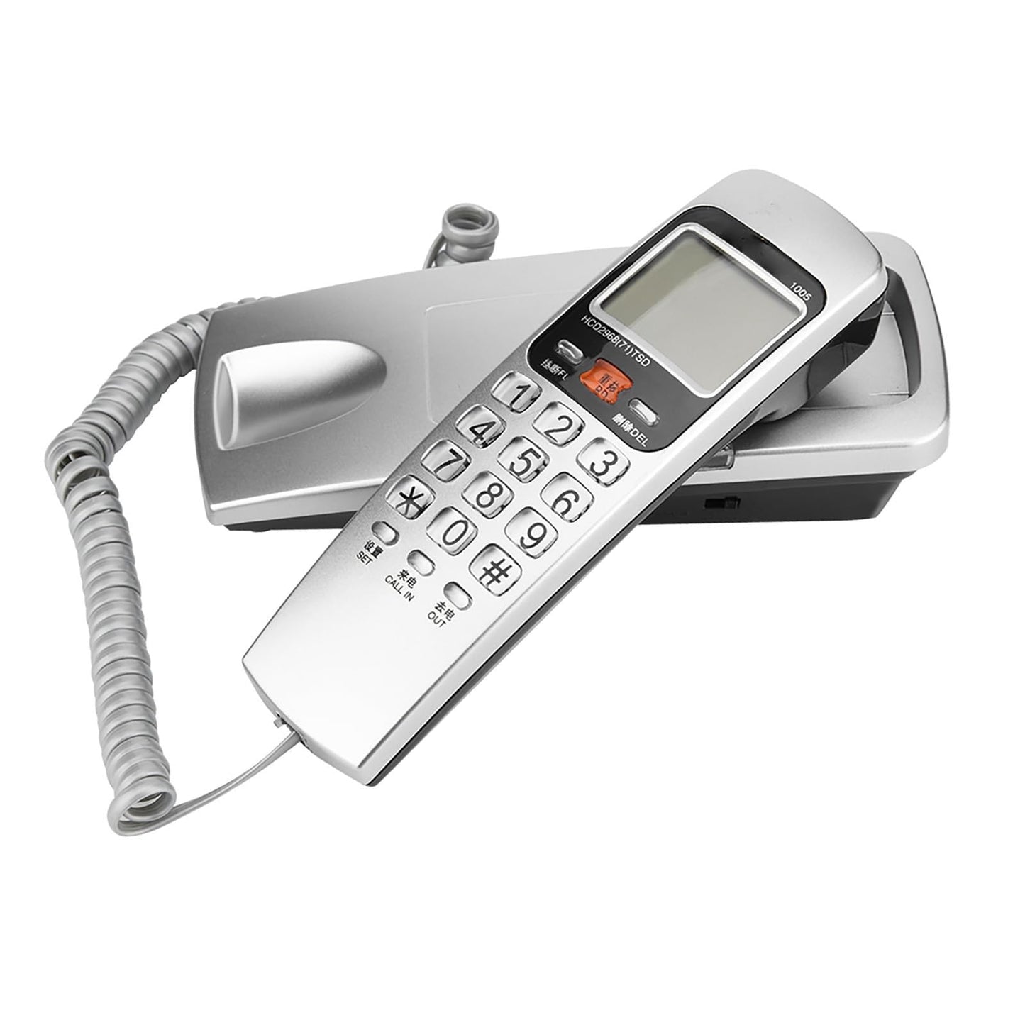 Teléfono Fijo,Teléfono FSK/DTMF Identificador de Llamadas, Teléfono con Cable, Teléfono Puesto en Línea Fija, Teléfono de Extensión de Moda para Casa(Plata)