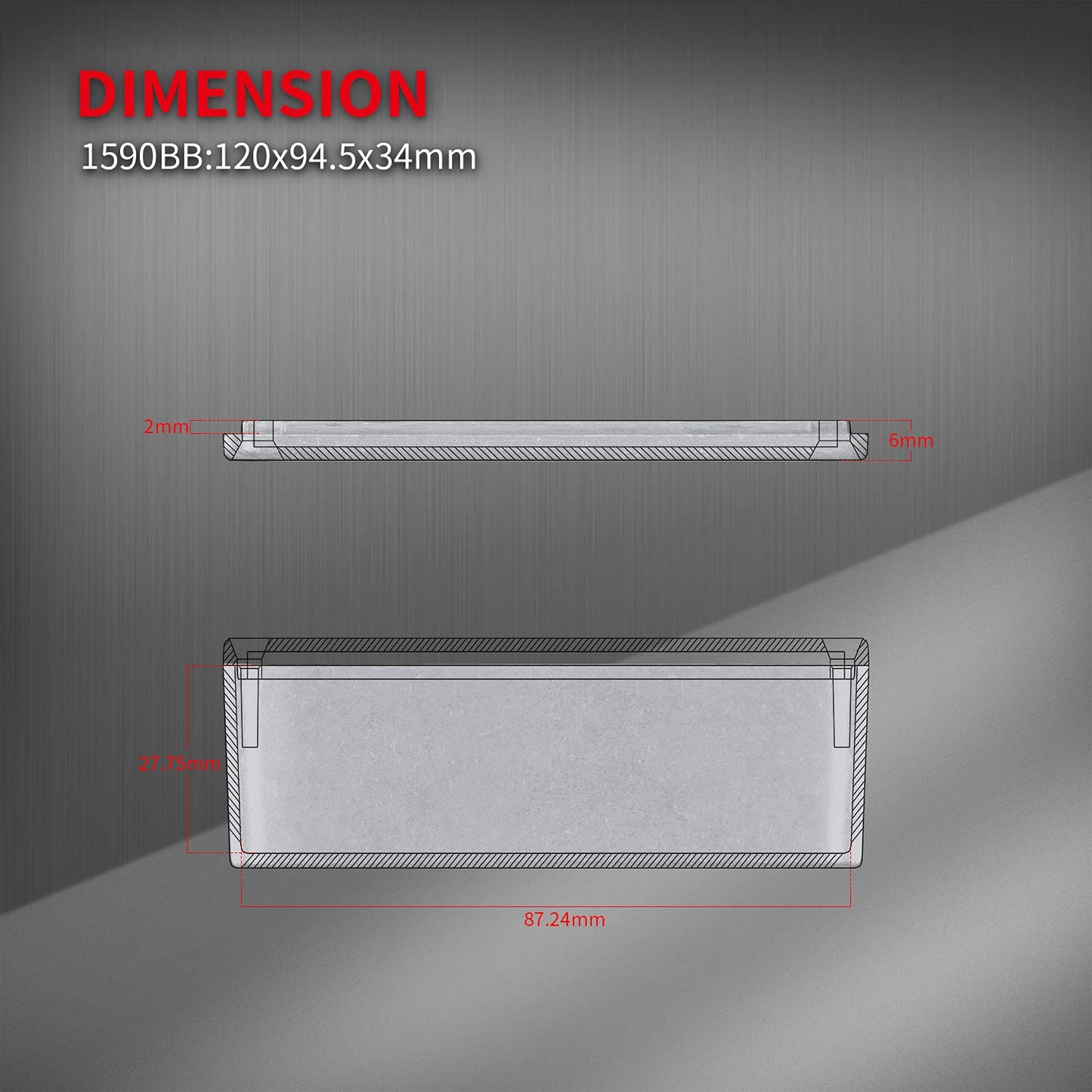 DaierTek 1590BB - Caja de aluminio de metal para pedales de guitarra, caja de efecto piso, sin pintar, 120 x 94,5 x 34 mm