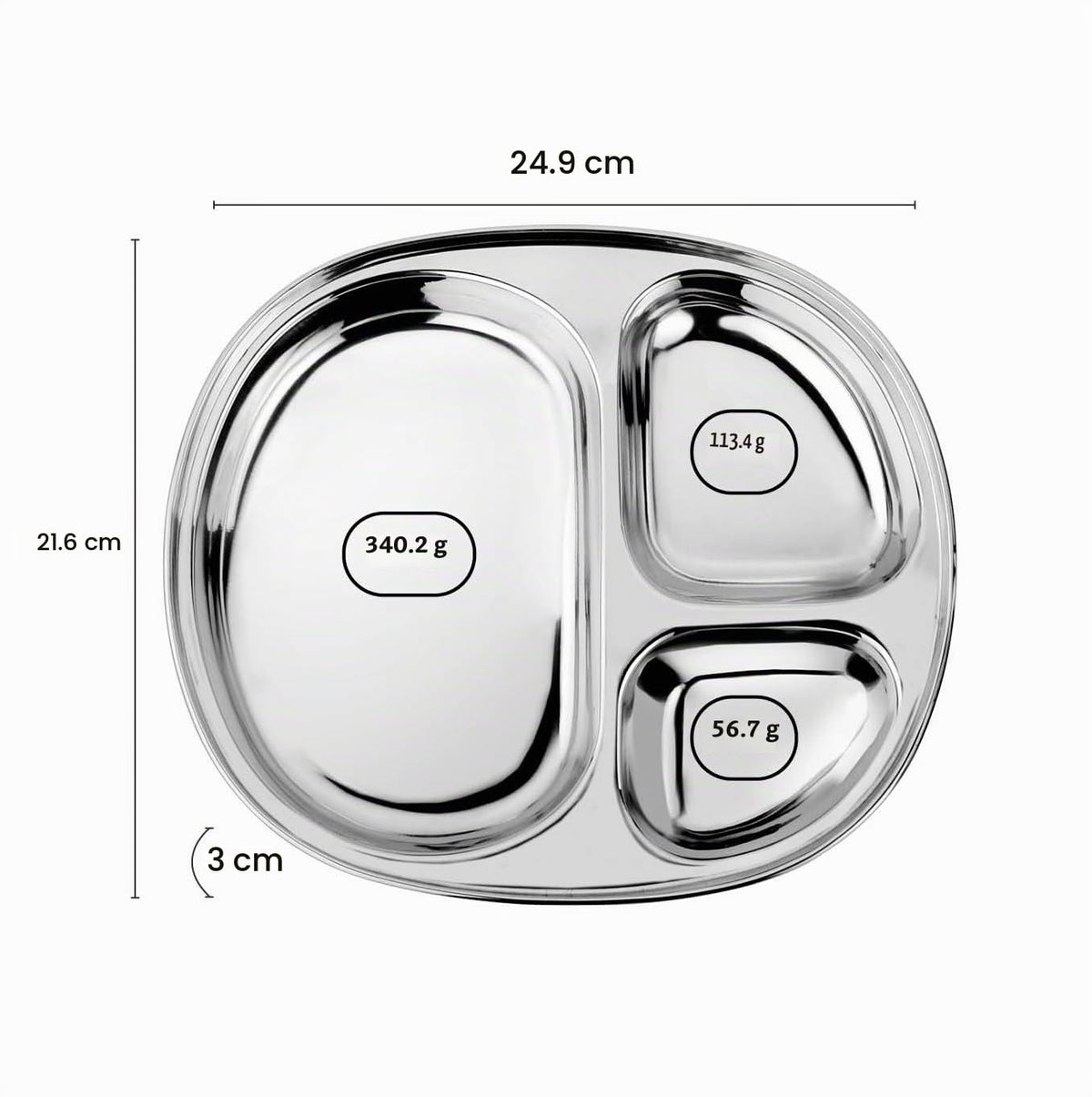 Ahimsa - Placa dividida para niños, acero inoxidable, 1 placa
