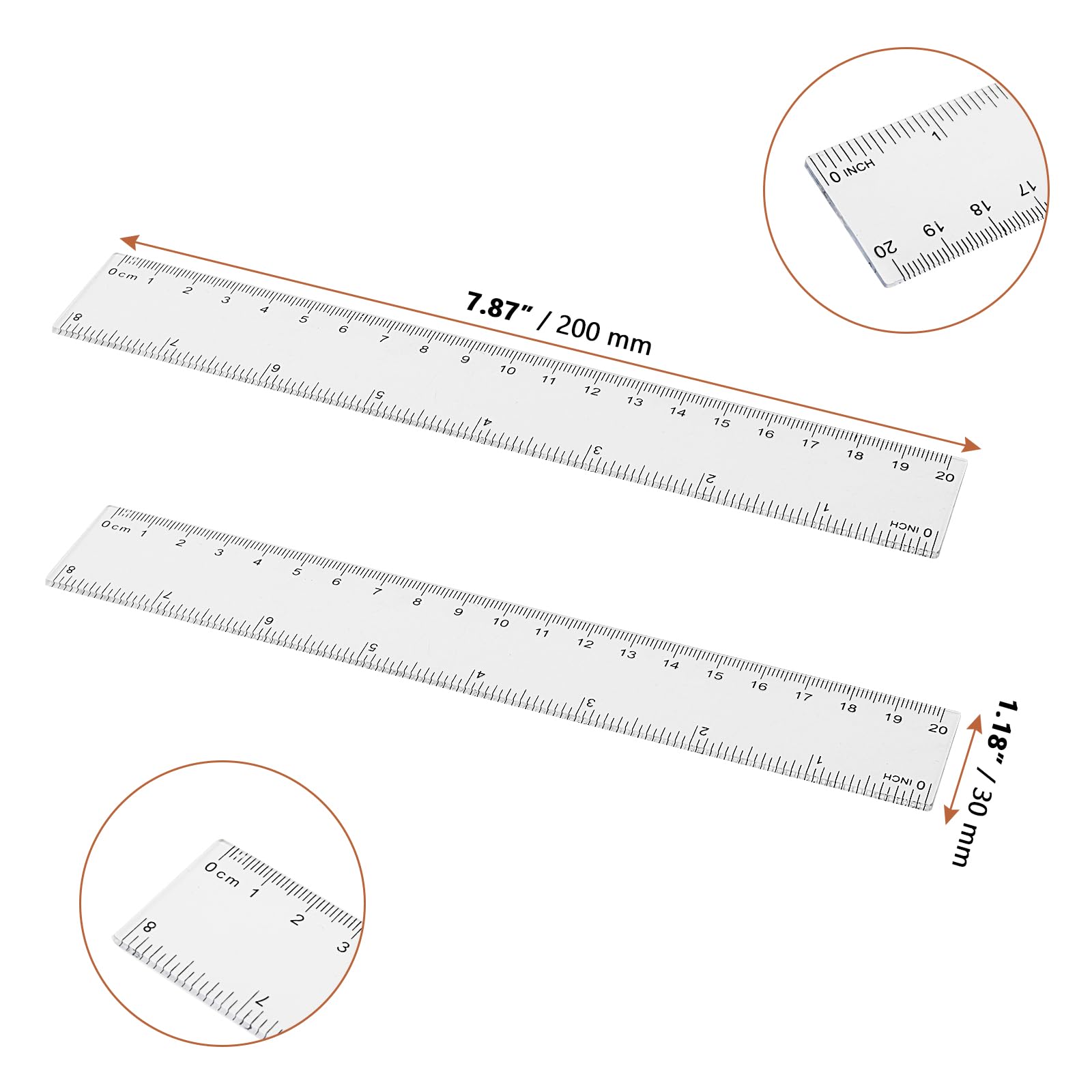 LEXININ 100 reglas de plástico transparente de 8 pulgadas, regla recta de plástico de 20 cm para diseñador, ingeniero