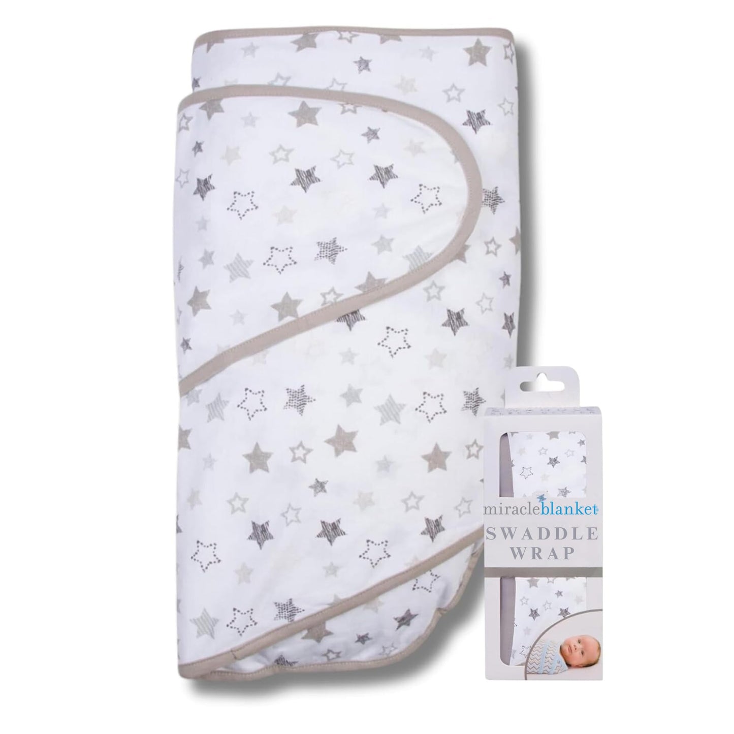 Miracle - Manta para Envolver – Ayuda a tu recién Nacido a Dormir más Tiempo, Saco de Dormir Suave y Seguro para bebés – Manta para Envolver fácil de Usar para un bebé Tranquilo (Estrellas Grises)