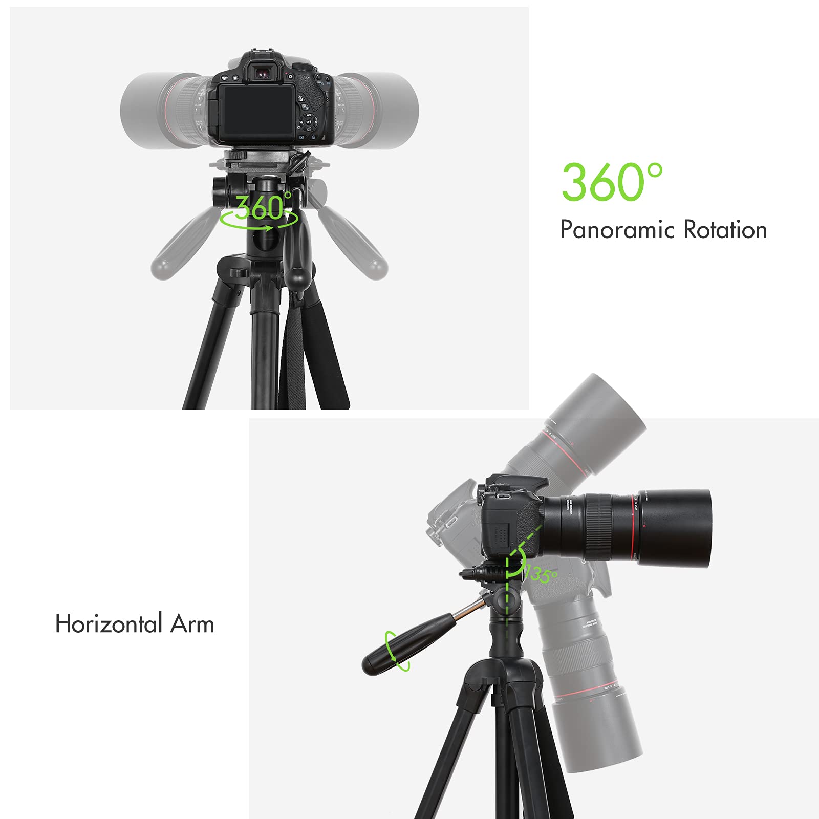 BHCASE TTT-009 Trípode de fotografía portátil de 168 CM / 66,14 Pulgadas Cámara monopié Soporte de trípode Horizontal Aleación de Aluminio Giratorio de 360 ° Capacidad de Carga de 5 kg / 11 Libras