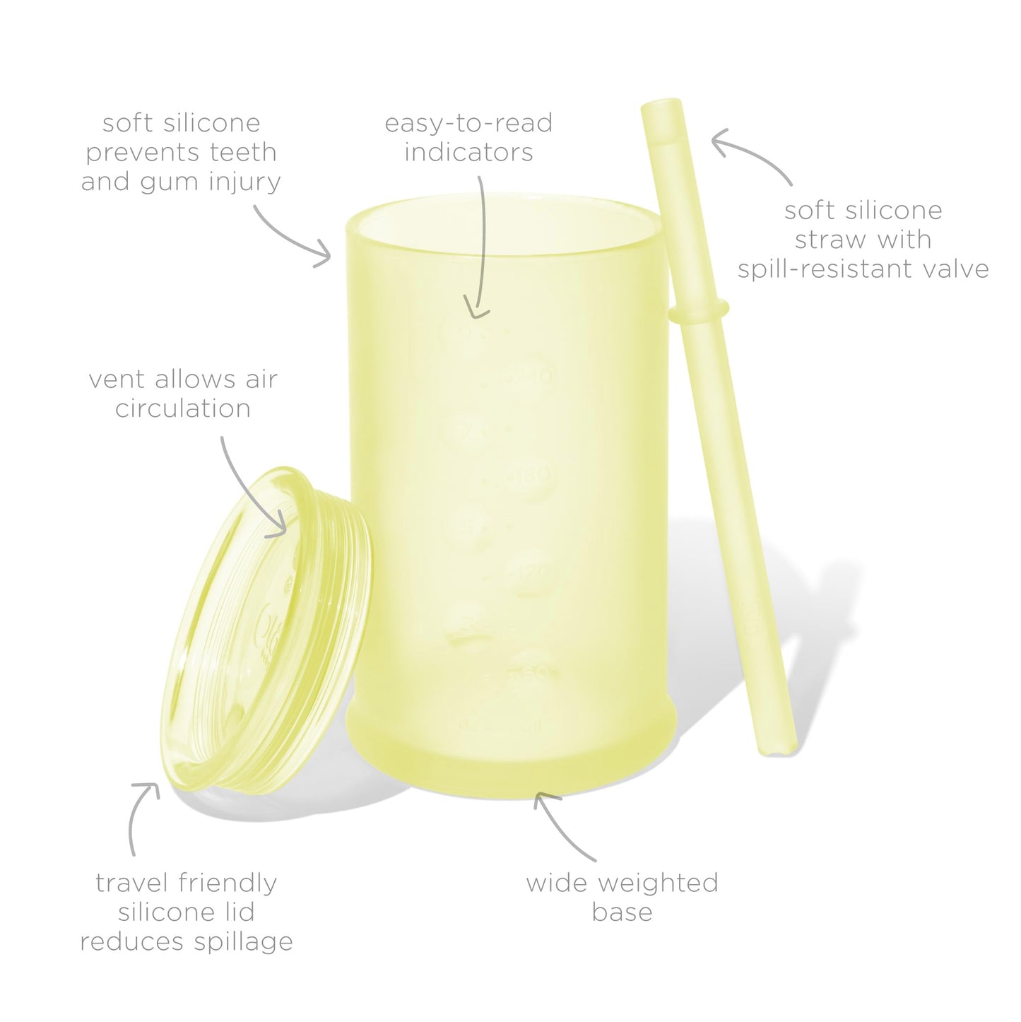 Olababy Taza de Entrenamiento de Silicona Transparente con Tapa de Pajita | Entrenador de Sorbos para Niños Pequeños 12mo+ | Tazas Irrompibles para Beber Agua para Niños 2yr+ | Suministros de Destete