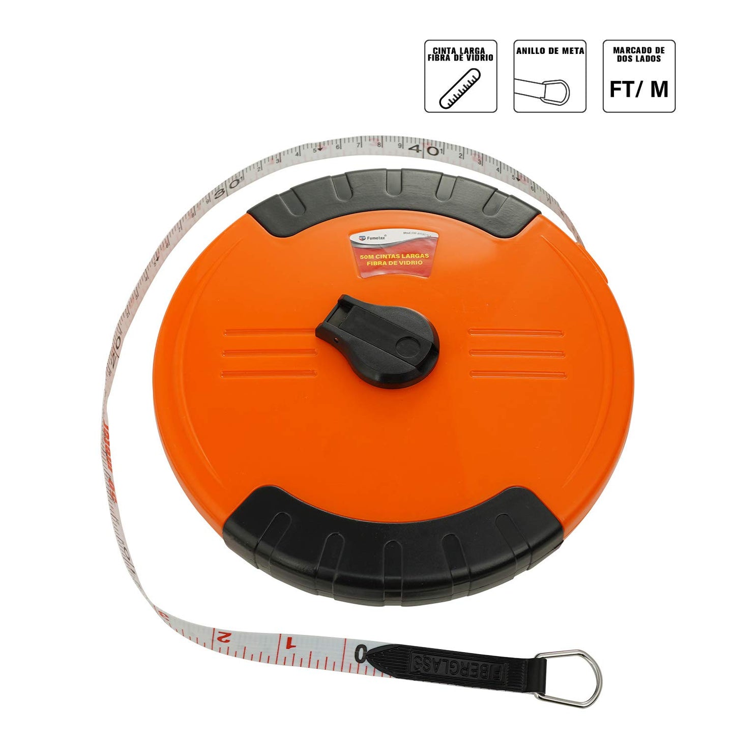 FUMETAX Cinta Larga Fibra de Vidrio Cinta Métrica Profesional Doble Cara 50M, SW-81130703