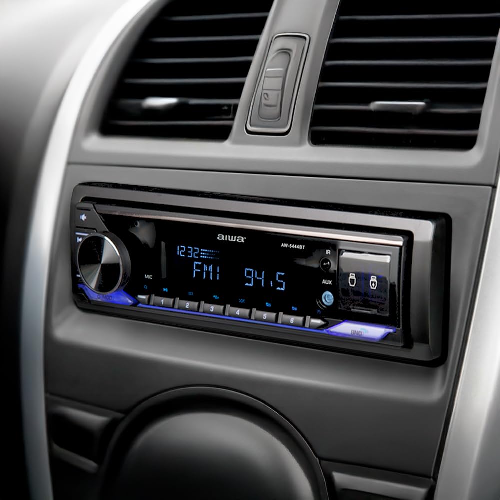 Aiwa Autoestéreo AW-5444BT Bluetooth 4×50W con USB, SD, AUX, Radio FM/Am, Ecualizador, Luz Variable, Panel Desmontable, Control Remoto y Manos Libres Color Negro