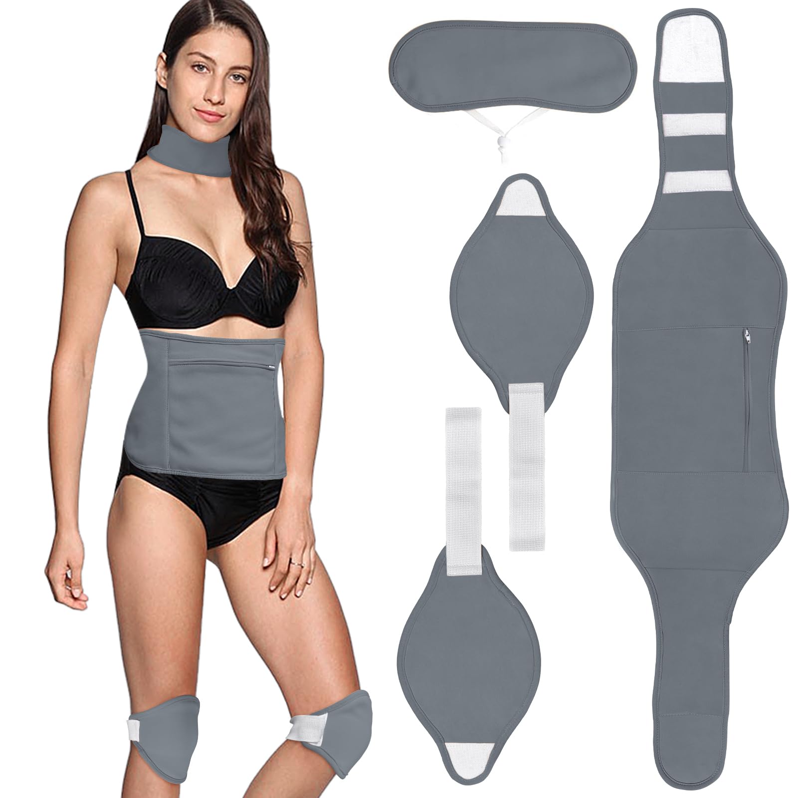 Paquete de 4 aceite de ricino para rodilla, cuello y abdomen, paquete de aceite de ricino reutilizable para abdomen con correa elástica ajustable, franela de algodón, lavable a máquina, antifugas de