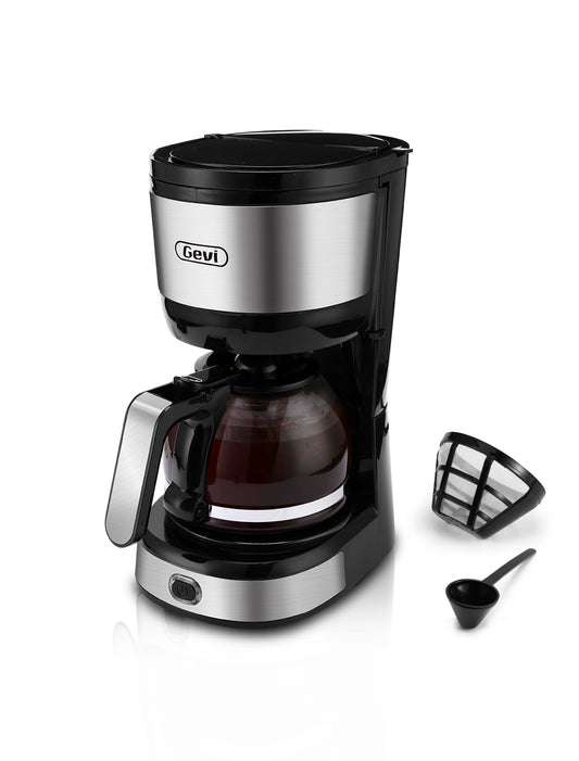 Gevi - Cafetera de 4 tazas con apagado automático, cafetera pequeña con goteo súper automática, cafetera compacta con filtro de cono, jarra de vidrio y placa caliente