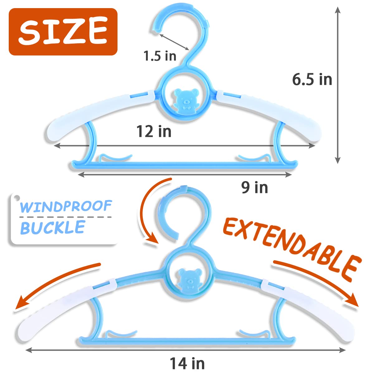 Perchas para bebé para guardería, clóset, paquete de 60 perchas de plástico para niños, ahorro de espacio, antideslizantes, extensibles, de 11 a 14 pulgadas, perchas ajustables resistentes para ropa