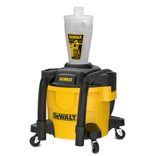 DEWALT Separador de Polvo con Tanque de Polietileno de 6 galones, colector de Polvo ciclón de eficiencia 99.5%, Filtro colector de Polvo de Ciclo de Alto Rendimiento, DXVCS002, Amarillo
